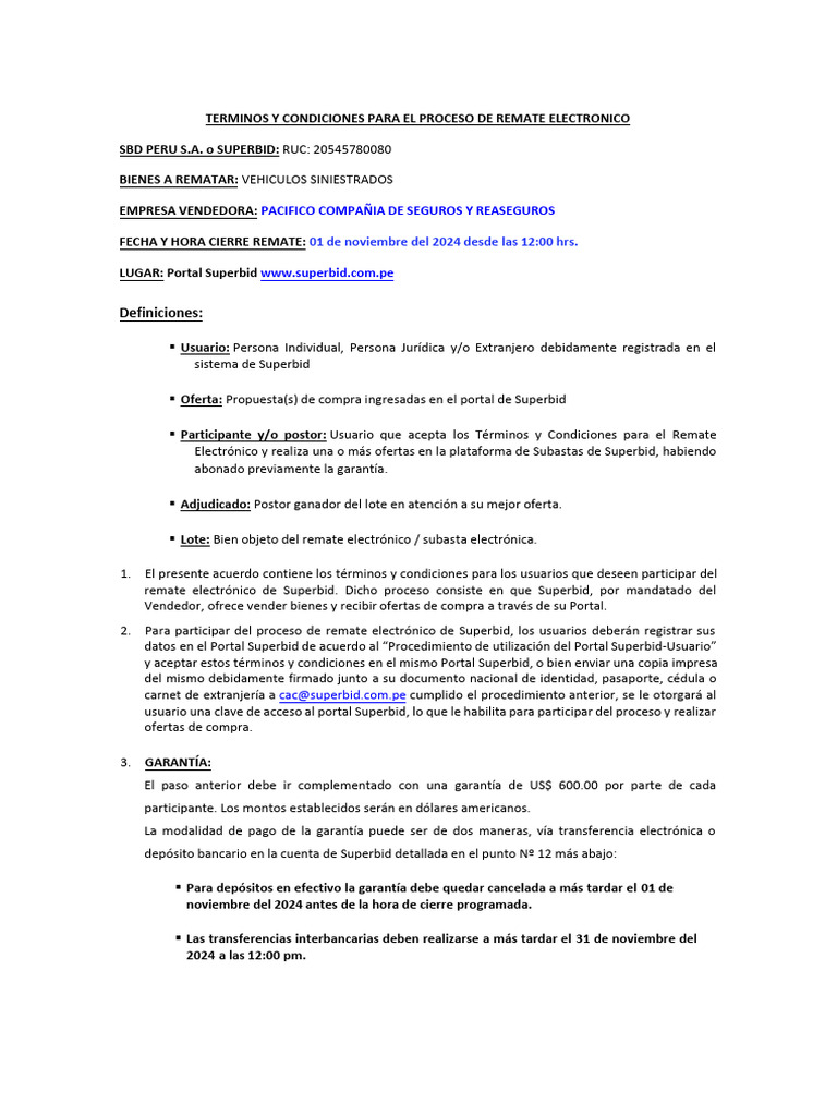 Definiciones:: Pacifico Compañia de Seguros Y Reaseguros | PDF | Subasta
