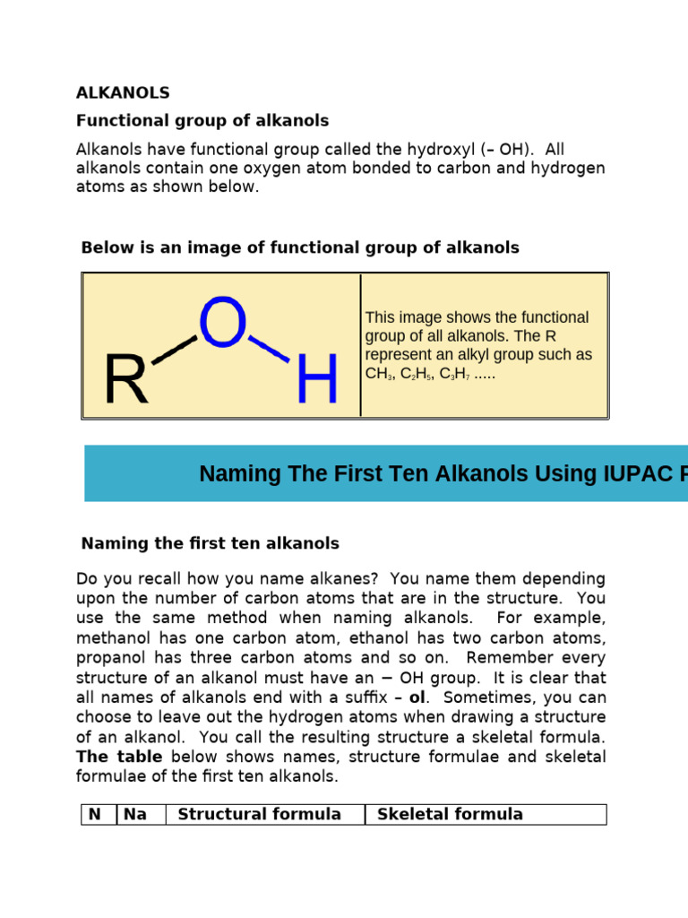 Alkanols: Structure and Naming Guide | PDF | Functional Group | Alkane