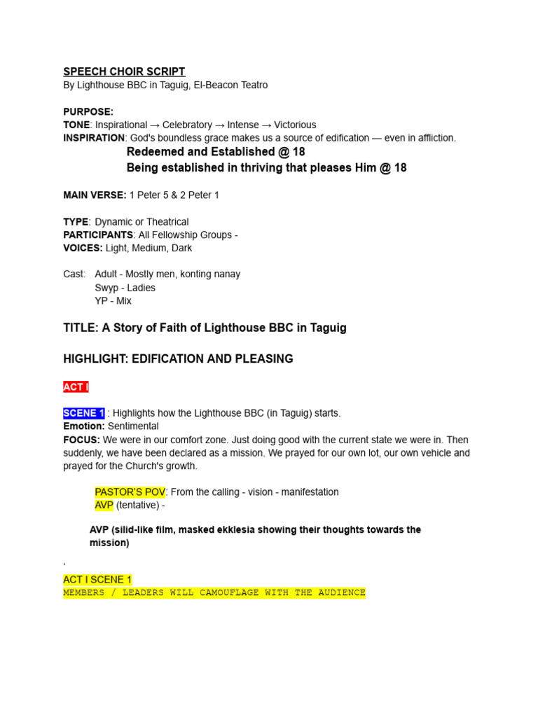 Lighthouse BBC Speech Choir Script | PDF | Glory (Religion) | Divine Grace