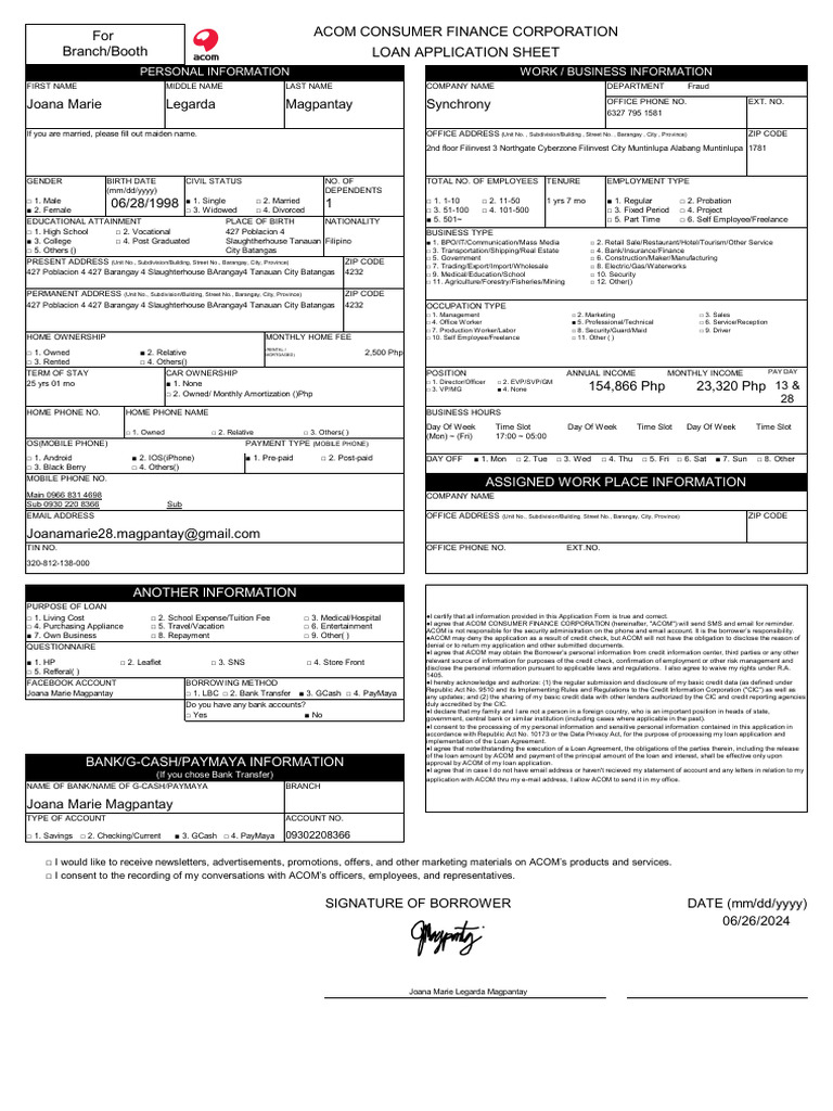 ACOM Loan Application Form Template | PDF | Loans | Banks