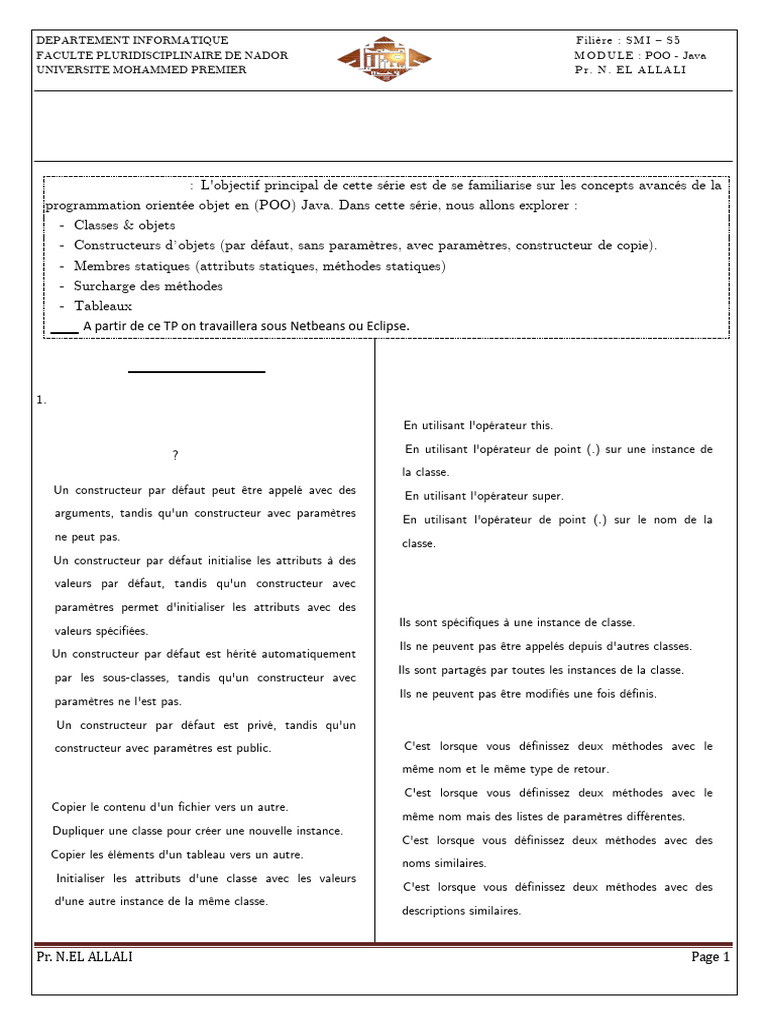 POO Java : TP Classes et Objets | PDF | Classe (informatique) | Java ...
