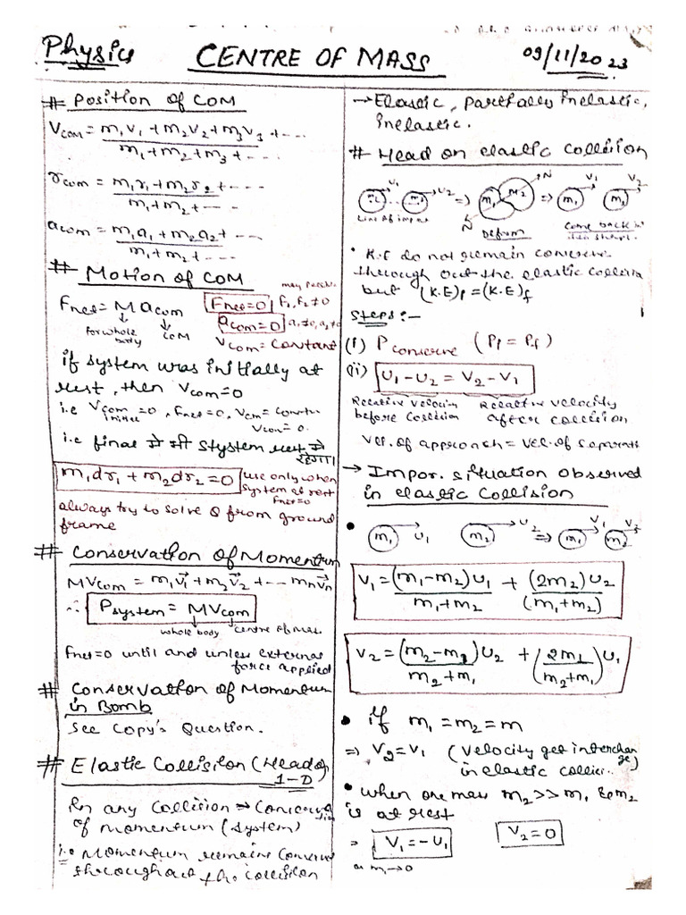 CENTRE OF MASS Short Note For Jee and Neet | PDF
