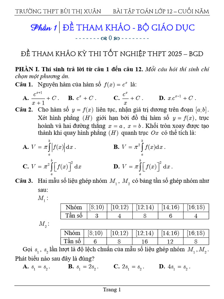 Cac de Tham Khao On Thi Tot Nghiep THPT 2025 | PDF