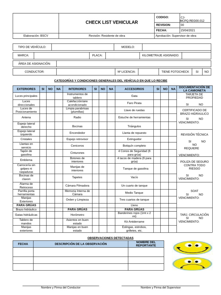 Checklist de Inspección Vehicular | PDF | Carros deportivos ...