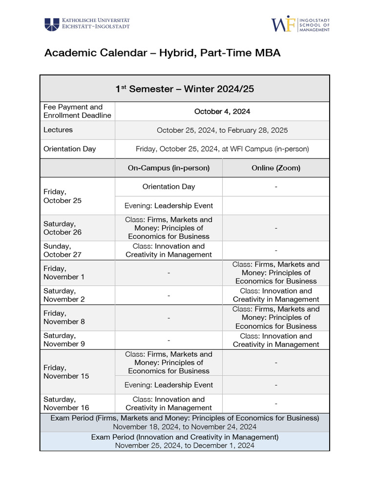 MBA Academic Calendar 2024-2025 | PDF | Academic Term | Economies