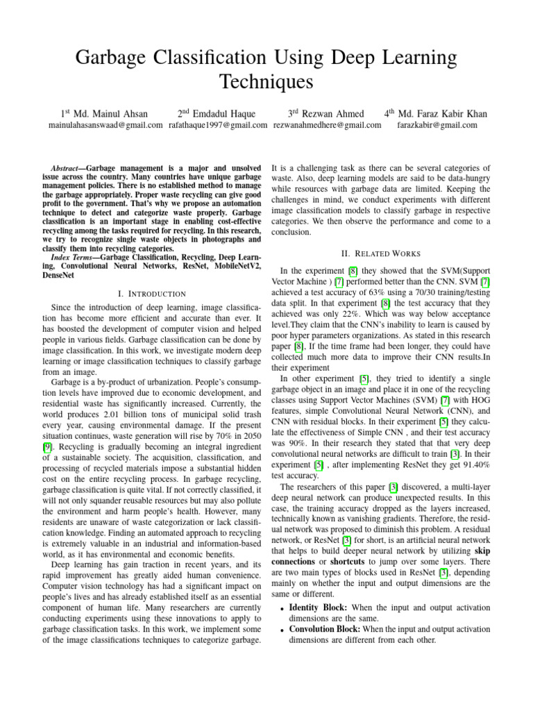 Deep Learning for Garbage Classification | PDF | Deep Learning ...