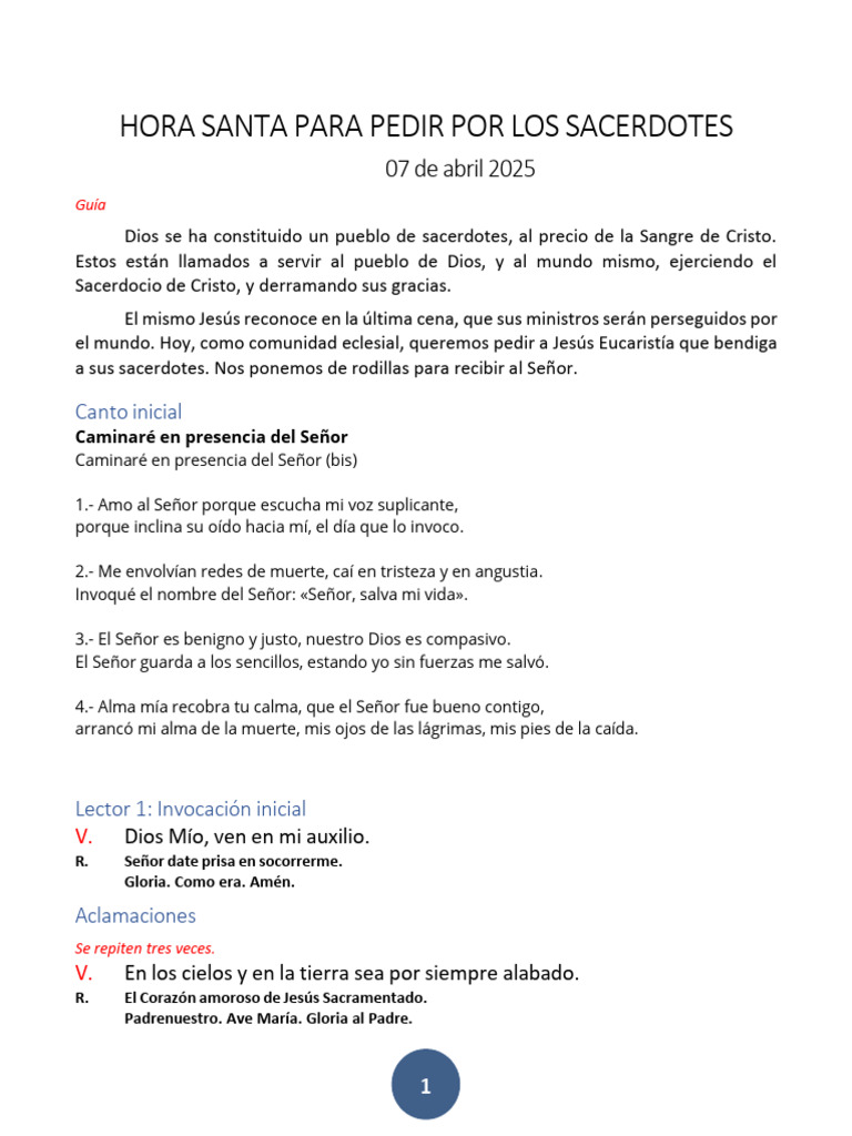 Hora Santa por los Sacerdotes 2025 | PDF | María, madre de Jesús ...