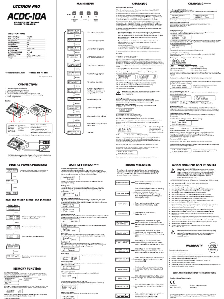 LiPoBatteryCharger Acdc 10A Manual | PDF