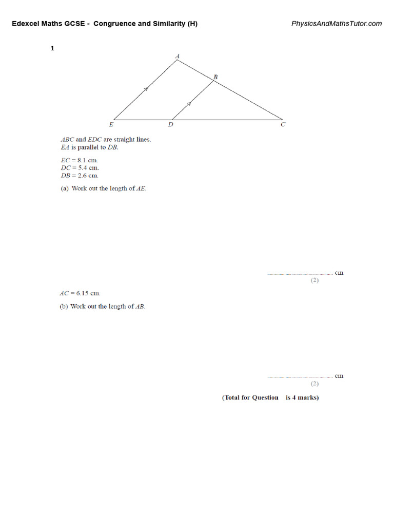 Congruence and Similarity (H) QP | PDF