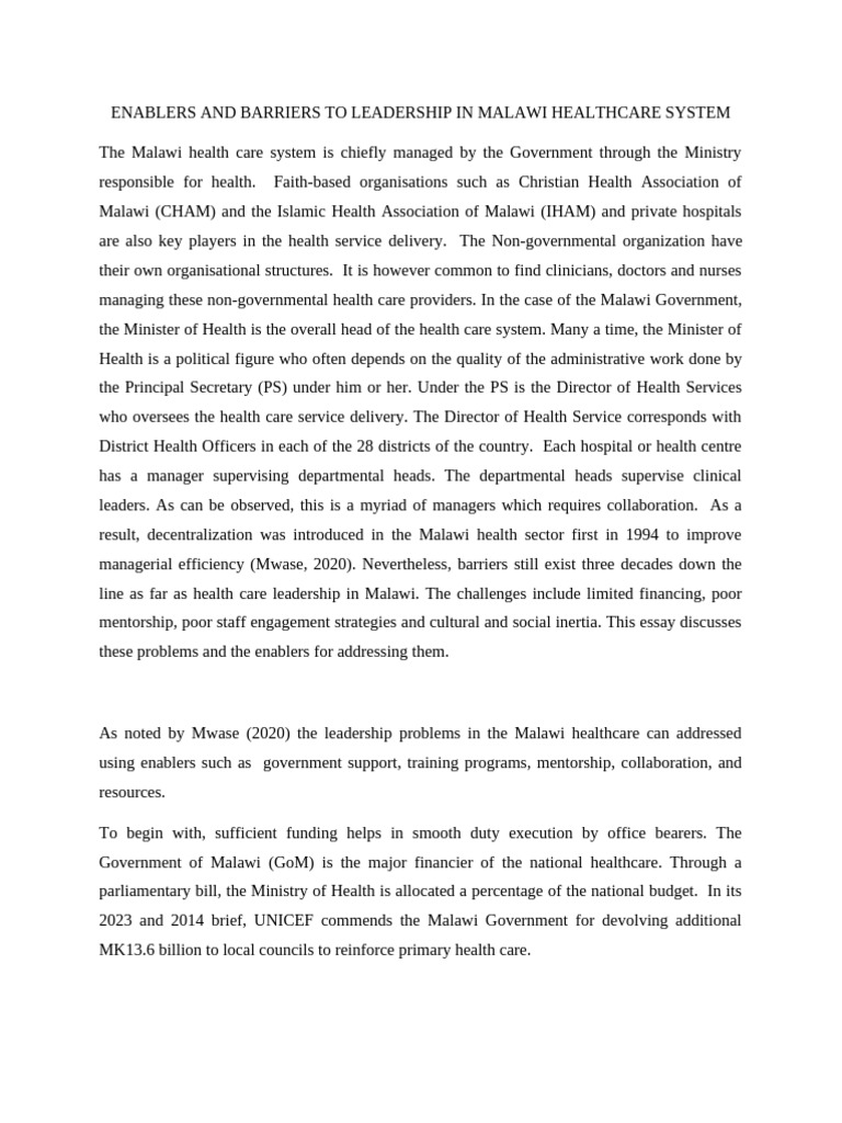 Leadership Challenges in Malawi Healthcare | PDF | Health Care | Change ...
