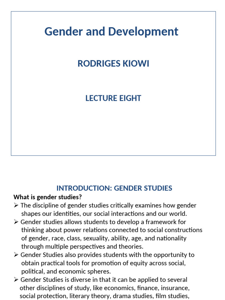 Lecture EIGHT. Gender and Development. | PDF | Socialization | Gender