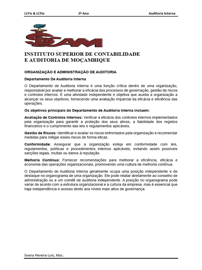 Funções e Importância da Auditoria Interna | PDF | Auditoria interna ...