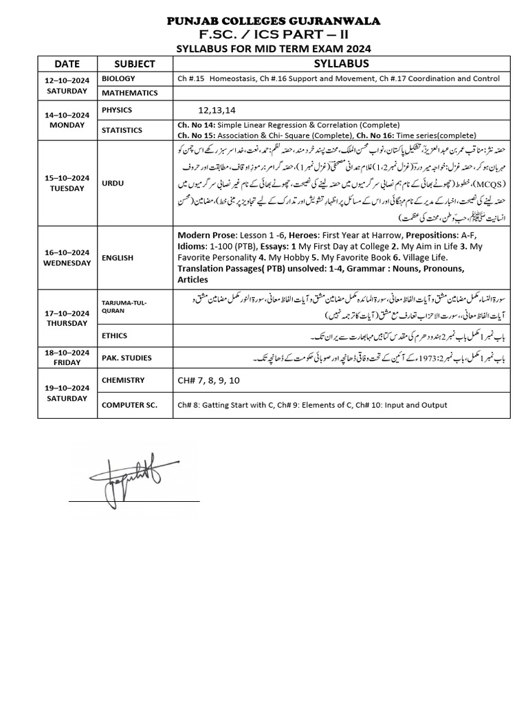 Inter-II Mid Term Syllabus 2024 | PDF
