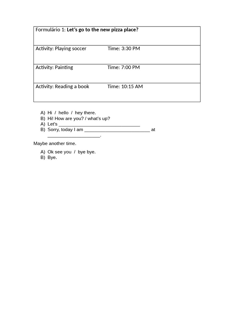 Pizza Place Invitation and Activities | PDF
