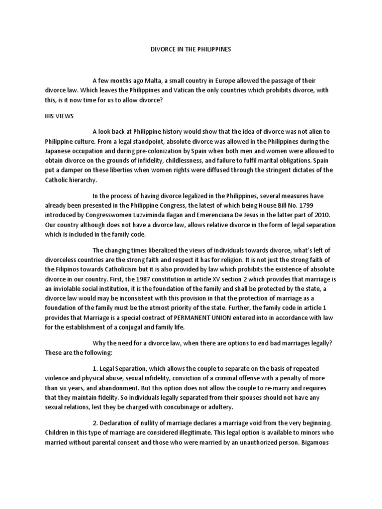 divorce should be legalized in the philippines essay