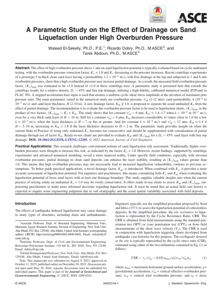 El Sekelly Et Al 2023 A Parametric Study On The Effect of Drainage On ...