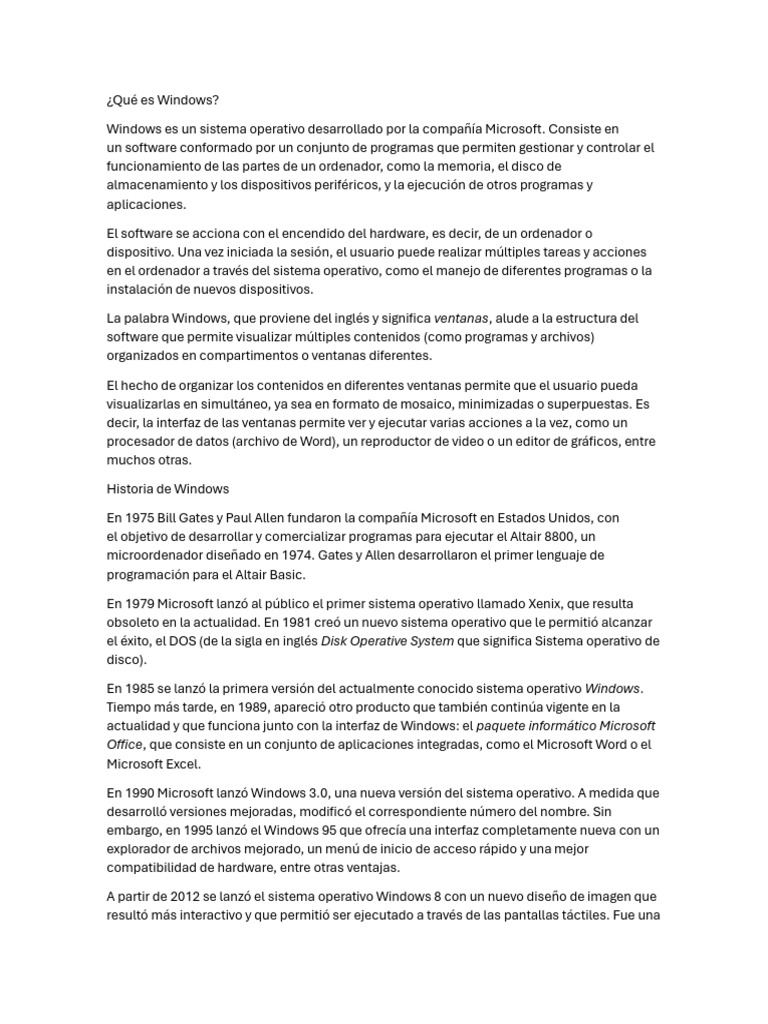 Qué es Windows: Sistema Operativo de Microsoft | PDF | Microsoft ...