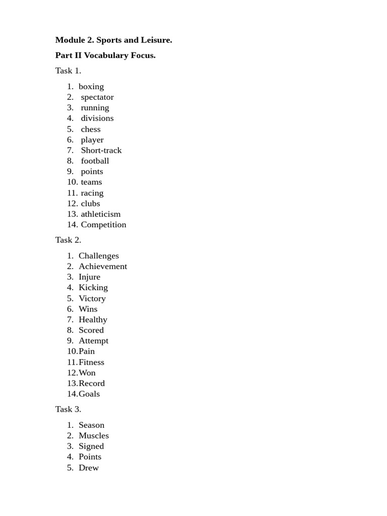 Sports and Health Vocabulary Guide | PDF