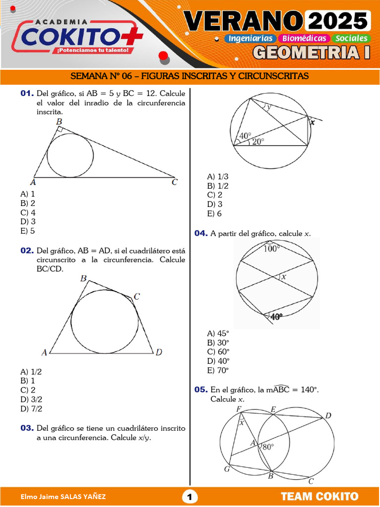 Ejercicios de Figuras Inscritas y Circunscritas | PDF | Geometría ...