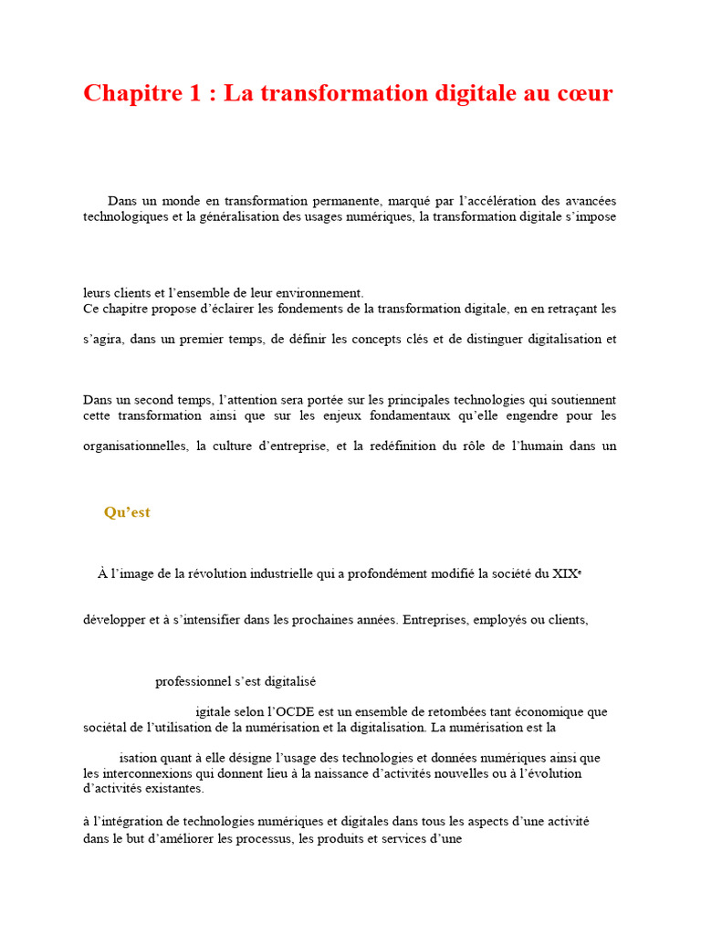 Transformation digitale : enjeux et piliers | PDF | Gestion de la ...