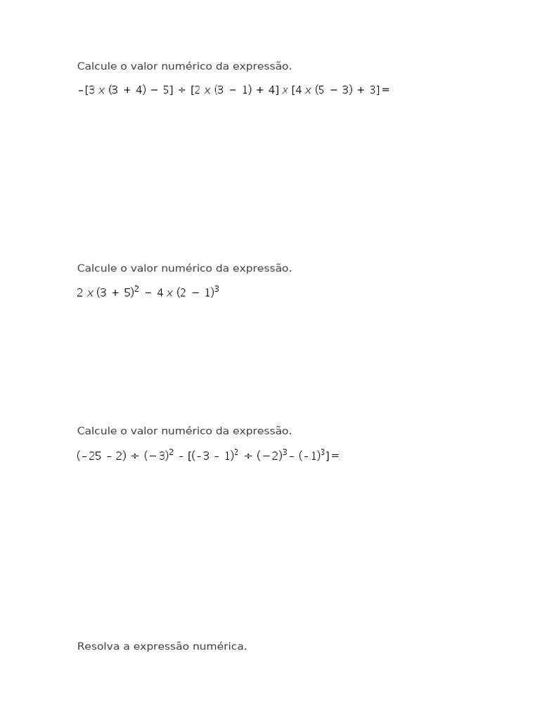 Calcule o Valor Numérico Da Expressão | PDF