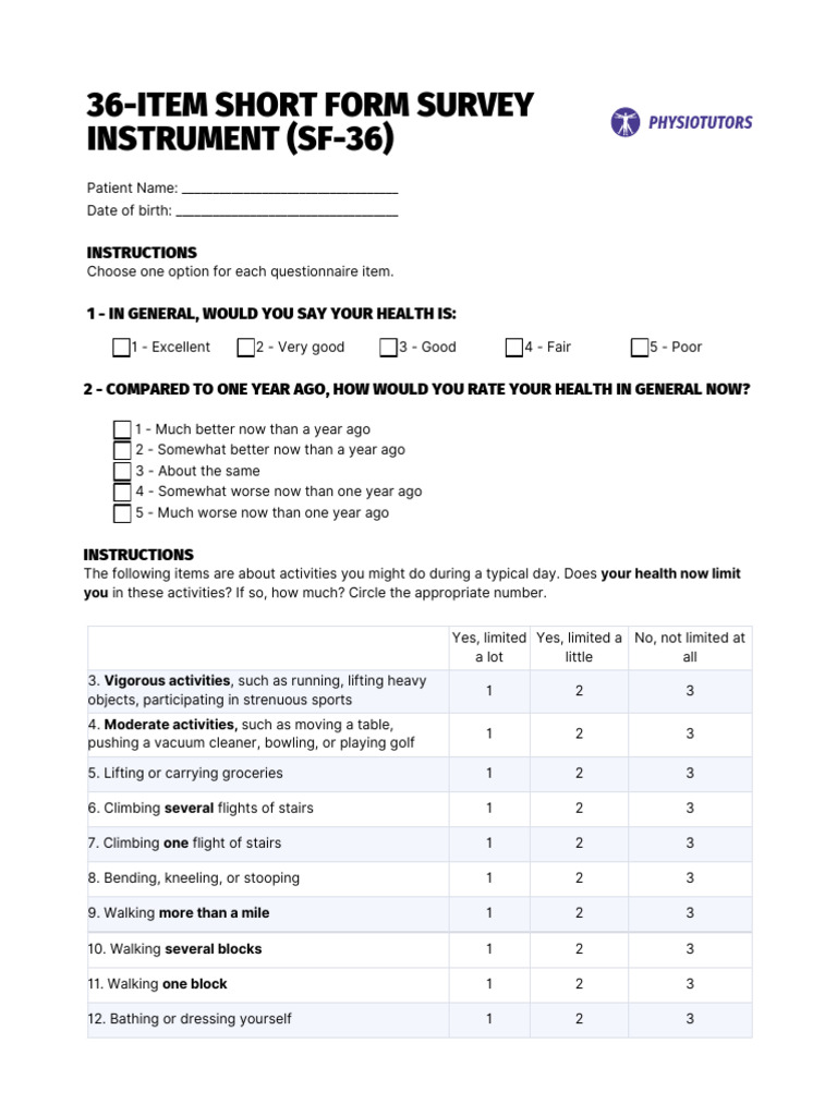 SF-36 Health Survey Questionnaire | PDF | Psychological Concepts ...