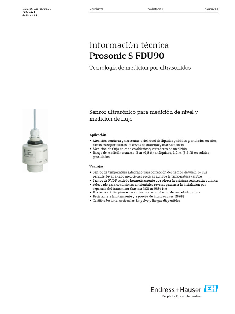 FDU90 TI01469FES_0221 (1) | PDF | Sensor | Ultrasonido