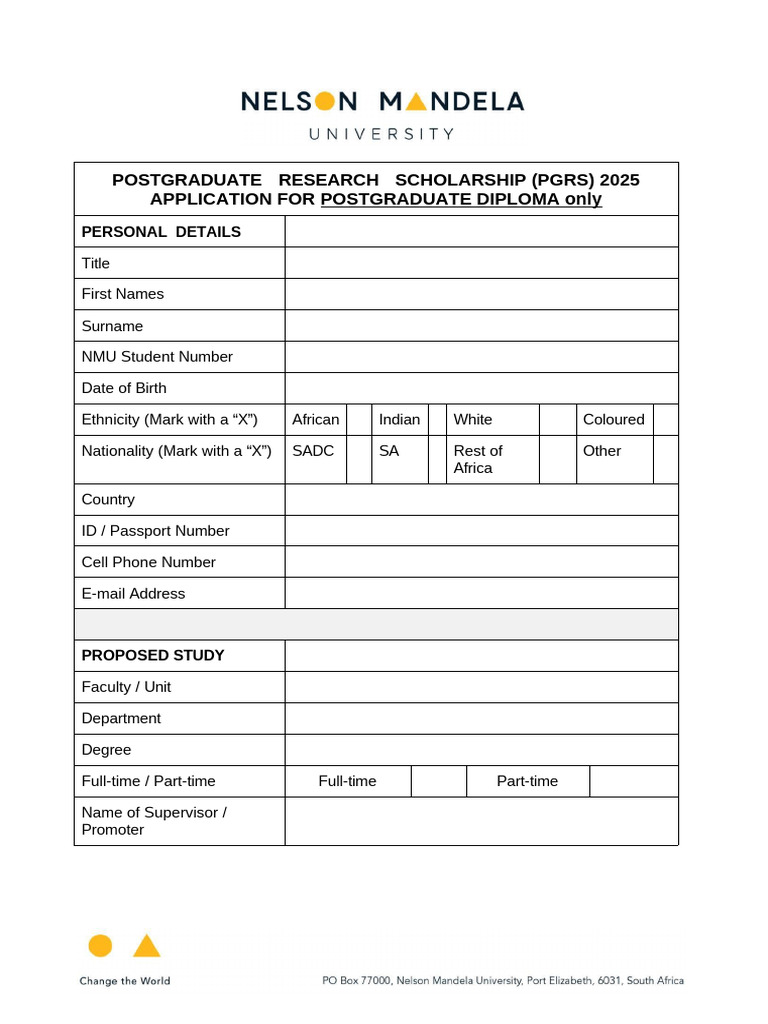 NMU Postgraduate Research Scholarship 2025 | PDF | Student Financial ...