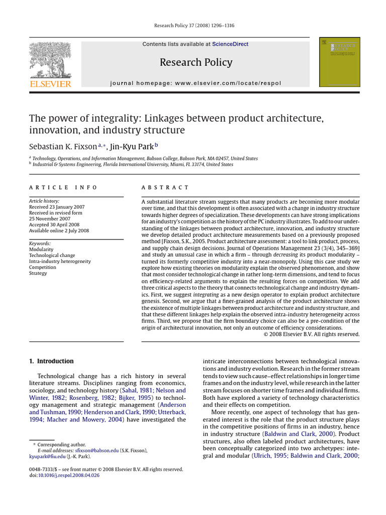 Integrality in Product Architecture and Innovation | PDF | Matrix ...