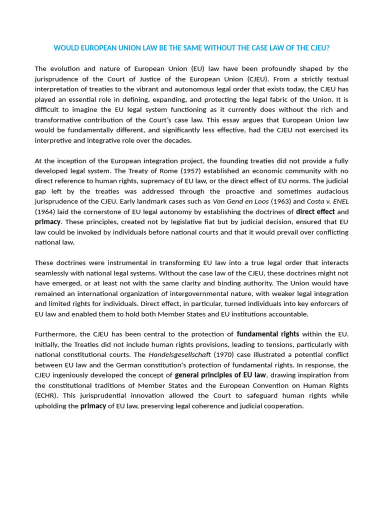 Would European Union Law Be The Same Without The Case Law of The Cjeu ...