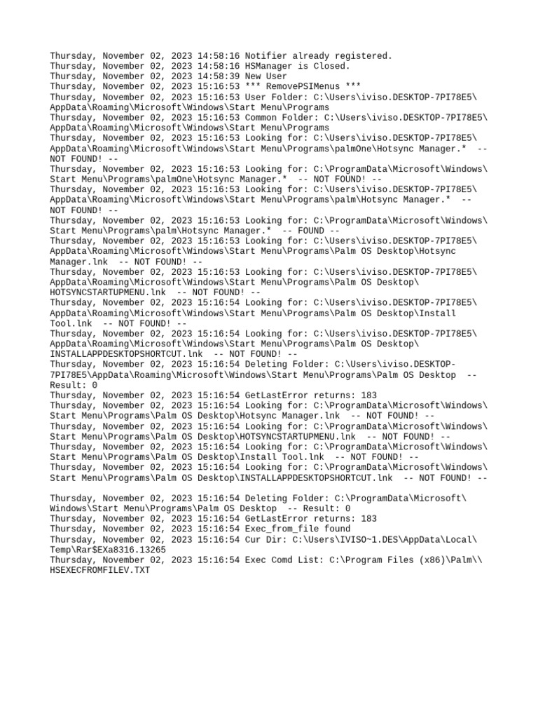 Palm OS Desktop Cleanup Log | PDF | Desktop Environment | Microsoft Windows