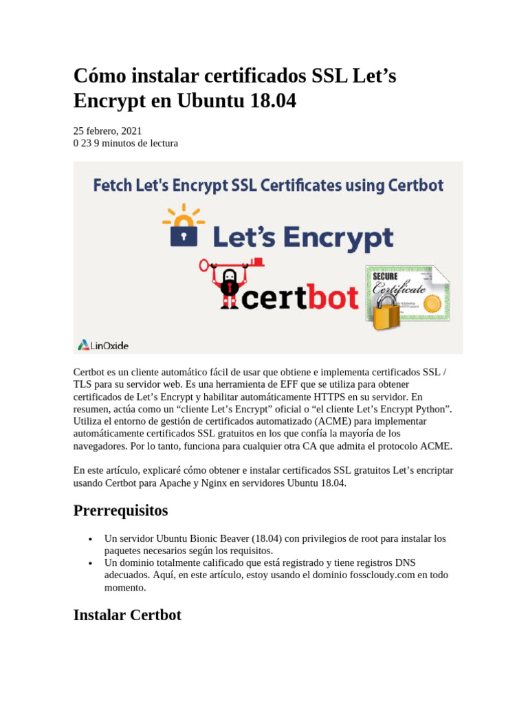 Instalar SSL Let's Encrypt en Ubuntu 18.04 | PDF | Transport Layer ...