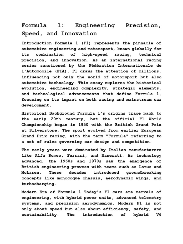 F1 Engineering: Speed and Innovation Explained | PDF | Formula One ...