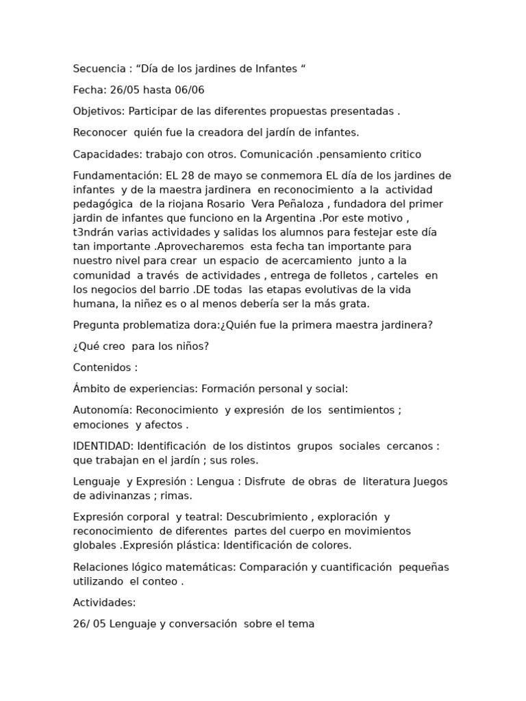 Celebración del Día de Jardines Infantes | PDF | Educación de la ...