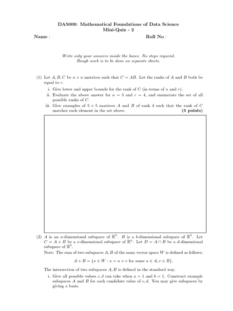 Data Science Math Foundations Quiz | PDF