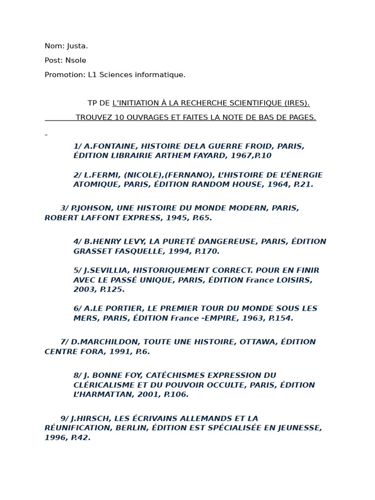 Liste d'ouvrages pour recherche IRES | PDF
