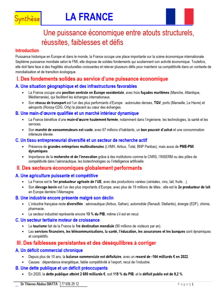 France : Atouts et défis économiques actuels | PDF | France | Économie