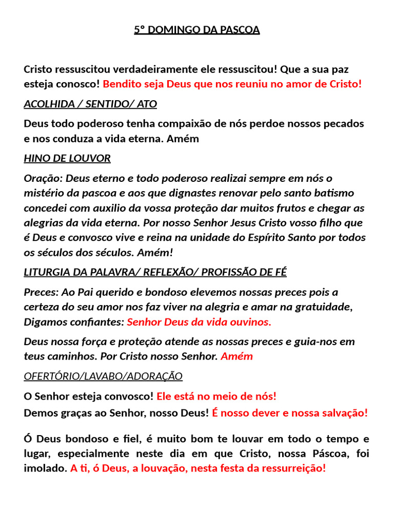 5º Domingo da Páscoa: Liturgia e Reflexão | PDF | Eucaristia | Páscoa