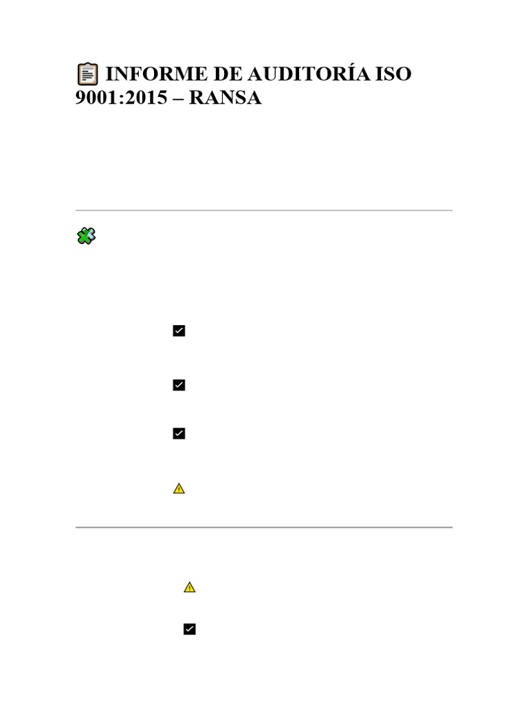 Auditoría ISO 9001:2015 RANSA 2024 | PDF | Auditoría | Planificación