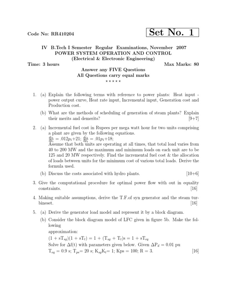 Power System Operation & Control Exam Guide | PDF | Electric Power ...