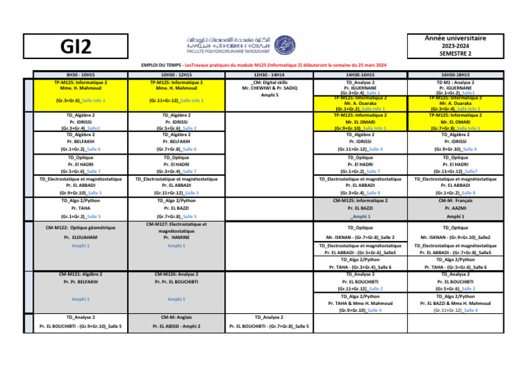 Emploi du temps semestre 2 2023-2024 | PDF