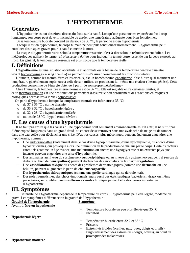 Comprendre l'hypothermie et ses risques | PDF | Hypothermie ...