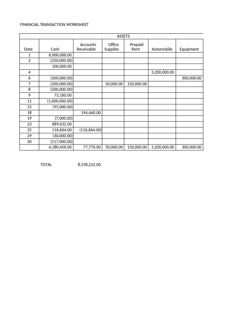 Financial Transaction Worksheet Summary | PDF