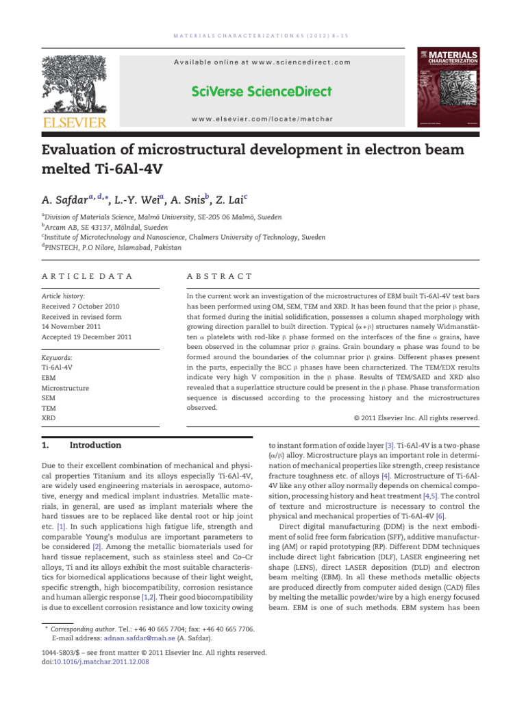 Microstructural Analysis of EBM Ti-6Al-4V | PDF | Transmission Electron ...