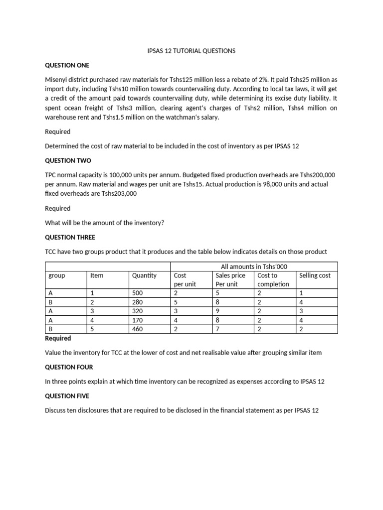 IPSAS 12 Inventory Valuation Questions | PDF | Inventory | Cost