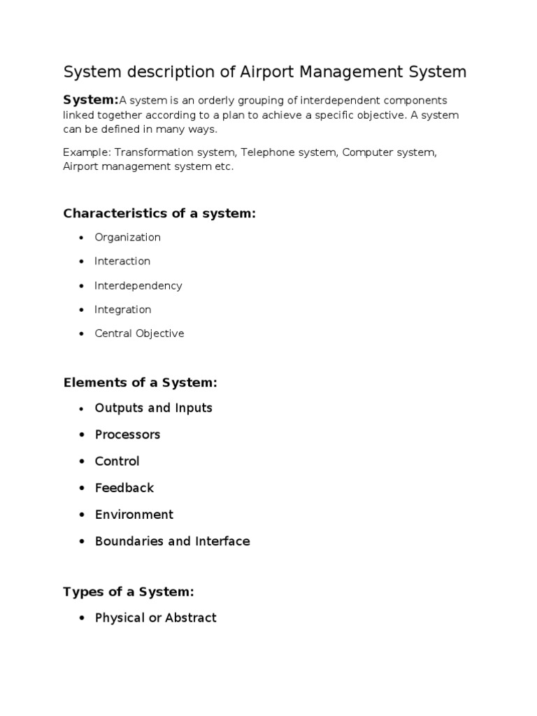 System Description of Airport Management System | PDF | Air Traffic
