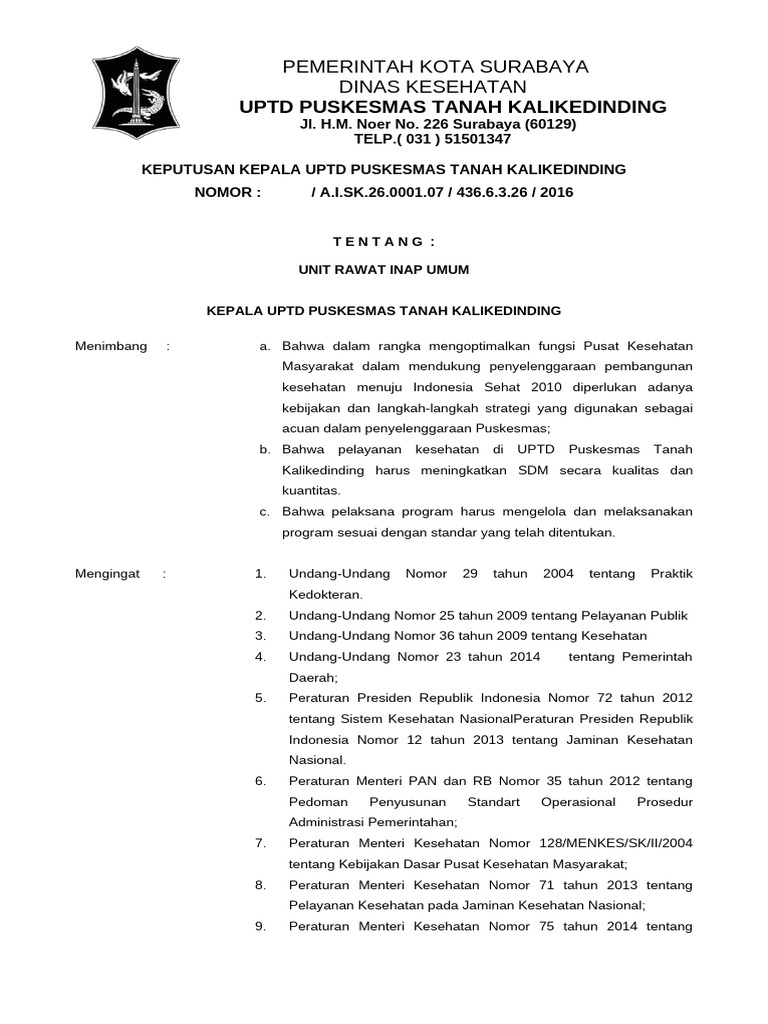 Penetapan Unit Rawat Inap Puskesmas | PDF