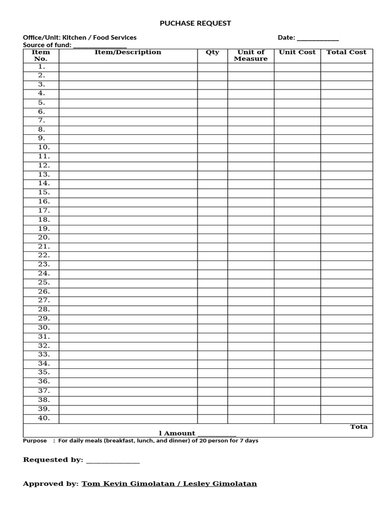 Kitchen Purchase Request Form | PDF