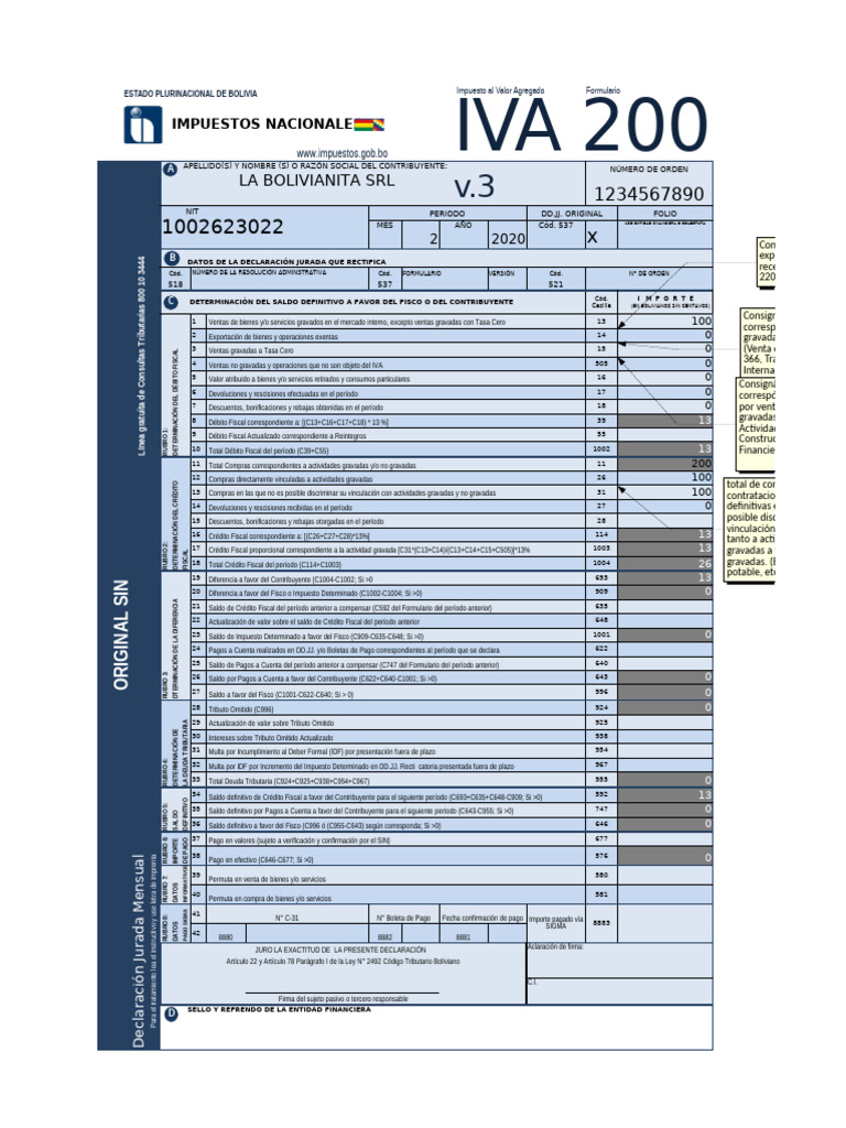 Formulario 200 IVA Bolivia | PDF | Impuesto al valor agregado | Impuestos