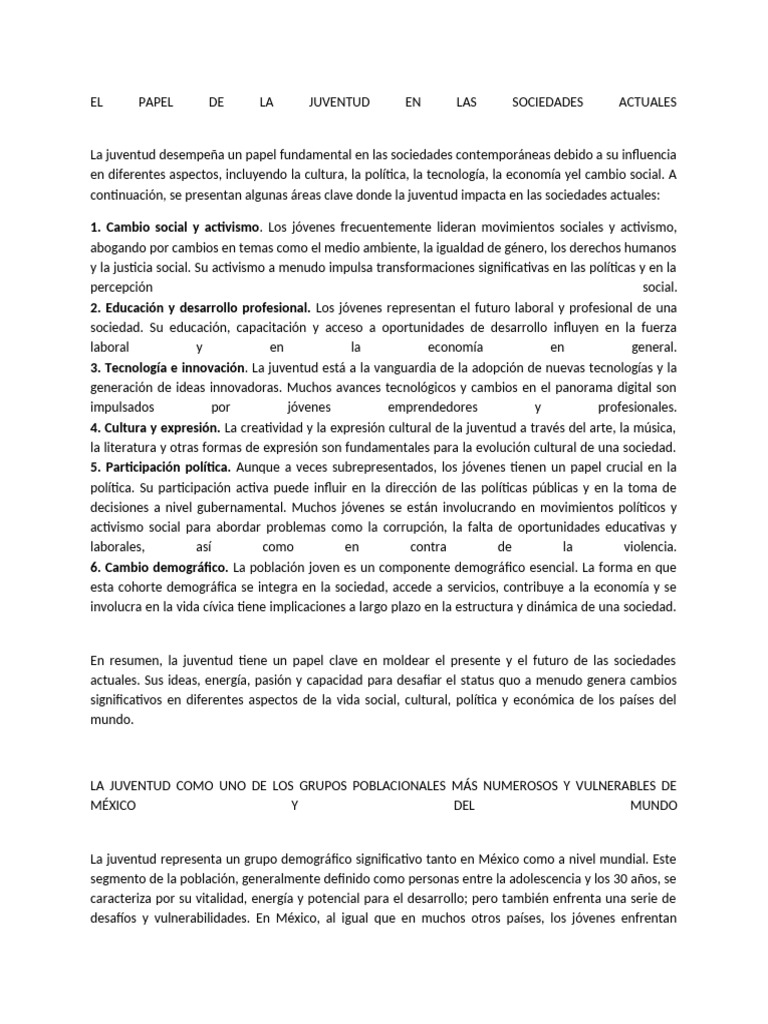 El Papel de La Juventud en México | PDF | Juventud | Sociedad